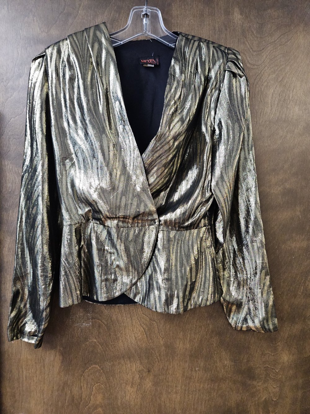 Vintage Moza Metallic Gold Wrap-Front Women's Blazer Jacket Sz 5/6